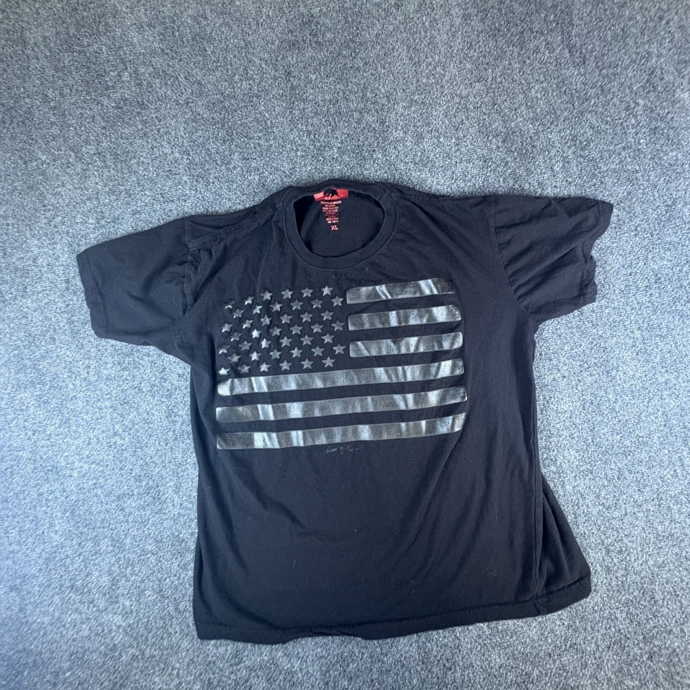 Ring Of Fire T-Shirt Mens XL Black Metallic‎ American Flag Graphic Cotton Casual